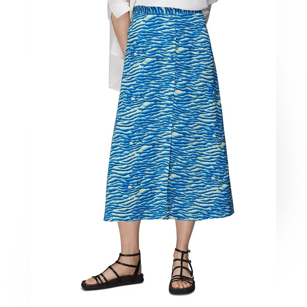 New! Whistles Seafoam Button Front Skirt Blue Multi nwt 51928